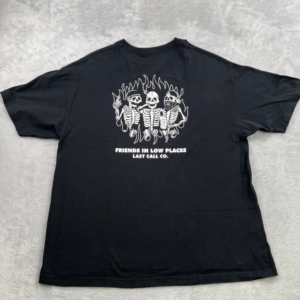 Last Call Co Friends In Low Places Skeleton T-Shirt 2XL Black Men Streetwear Tee